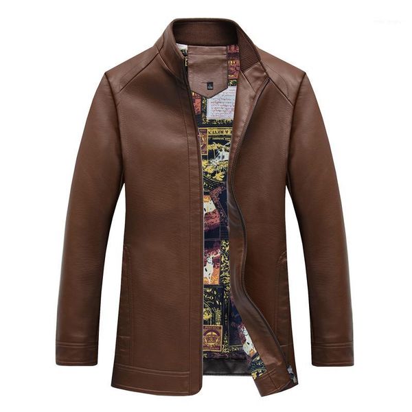 

2019 new fashion autumn male leather jacket plus size 3xl black brown mens stand collar coats leather biker jackets1