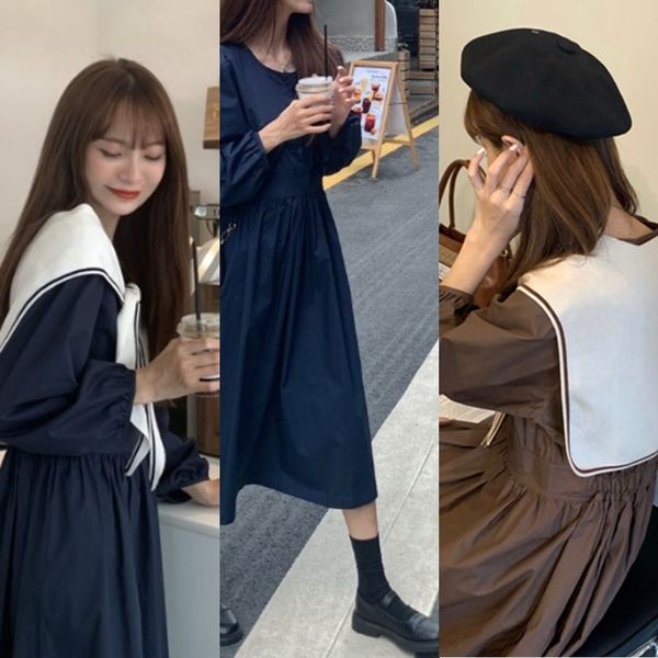 

autumn dresslong skirt dress 2020 new french style loose and slimwaisted lantern sleeve long skirtgentle style dress yi9nm, Black;gray