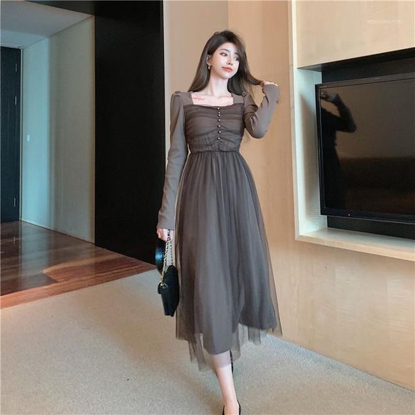 

casual dresses elegant bohemian pleated maxi for women spring sweet girl long dress one-piece female clothing robe khaki black1, Black;gray