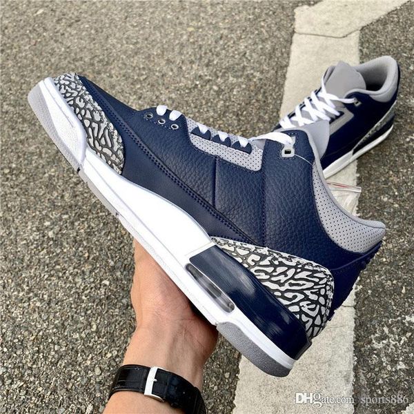 

air authentic 3 midnight navy sneakers cool grey cement grey white retro men women outdoor sports shoes with original box us 7-13