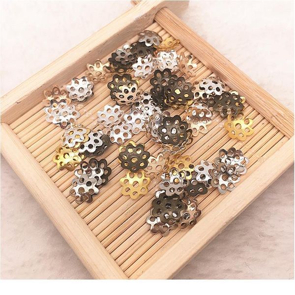 

500pcs/lot 6mm silver gold plated hollow flower petal end spacer beads caps charms bead for jewelry making acc qylqmy