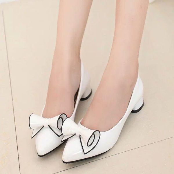 

dress shoes f54spring autumn women boat low heels pump pointed toe slip on ladies office bowtie zapatos mujer7, Black