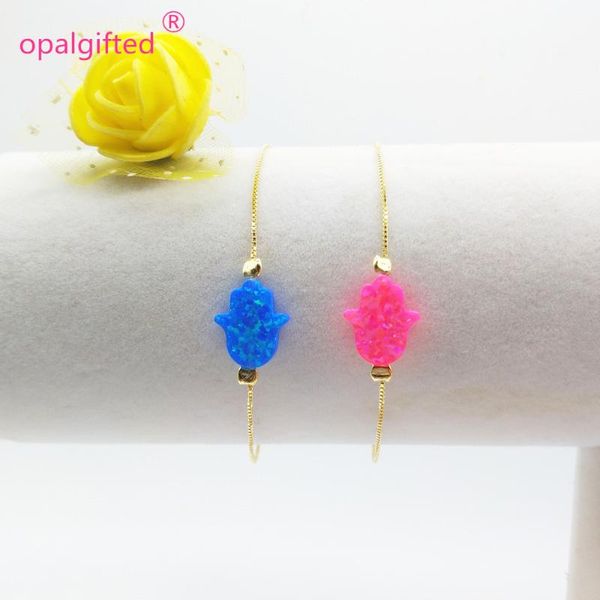 

1pc 11*13mm fashion opal hamsa hand bracelet for women blue/pink opal charms fatima gold chain bracelets cute lucky jewelry, Black