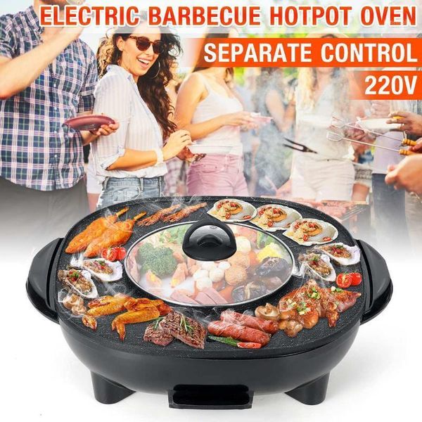 

camp kitchen barbecue pan pot smokeless machine dinner party picnic skillet maker au 220v electric bbq grill non stick plate1