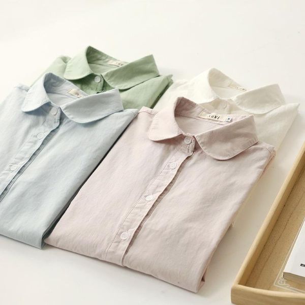 

women shirts spring and autumn new shirt women doll collar cotton korean fashion clothing1, White