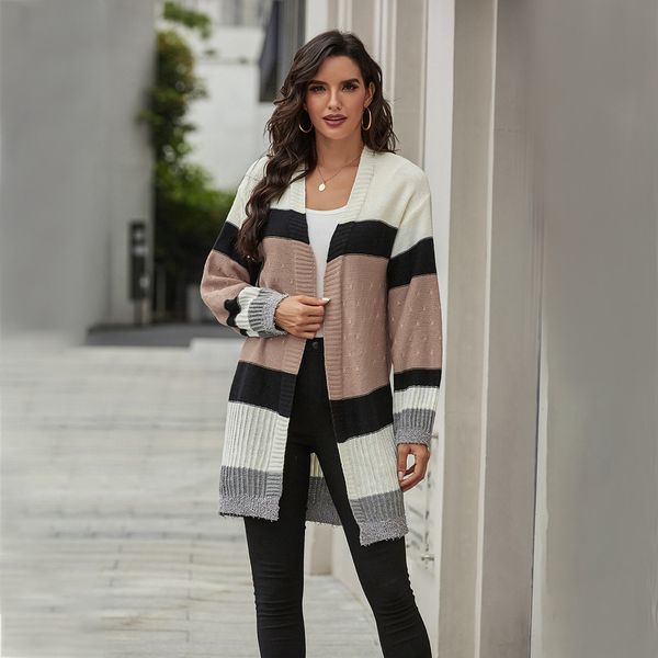 

2020 new striped cardigan autumn and winter 2020 coat sweater new women's striped cardigan coat women's autumn and winter sweater, White;black