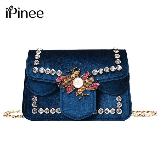 

ipinee velour women messenger bags rivet designer handbags bee decoration women cross body bags small ladies fashion
