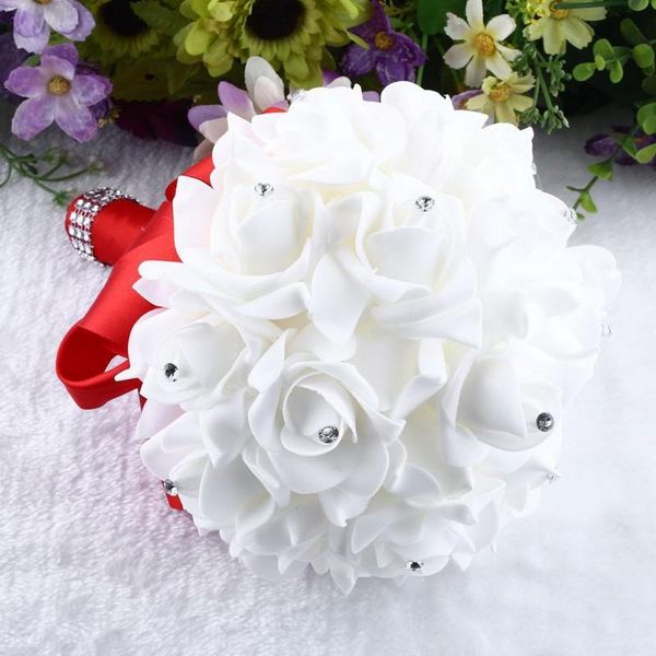 

decorative flowers & wreaths 2021 wedding bouquet pink/red/white/burgundy bridal bridesmaid flower artificial rose bride buque de noiva