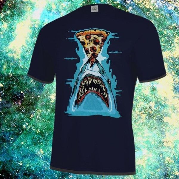 

sport new 2019 summer fashion brand new full color pizza shark shirt, mens & fitted womens, navy, jaws parody tee shirt