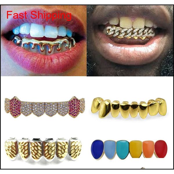 

18k gold teeth braces punk hip hop multicolor diamond custom bottom teeth grillz dental mouth fang grills tooth jllkjw bdegarden, Black