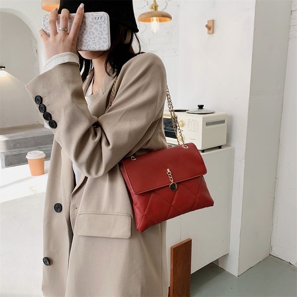 

fashion large capacity shoulder handbag pu leather lattice chain crossbody bag women street purse casual autumn satchel