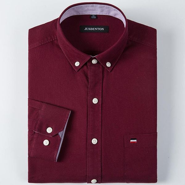 

men's long-sleeve solid oxford cotton shirt single patch pocket comfortable feel casual standard-fit button-down collar shirts, White;black