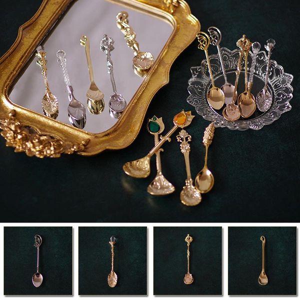 

винтажная королевская цветочная ложка ретро ручка кофе кухонные пустынные ложка творческая кухня мини посуда чашки украшения