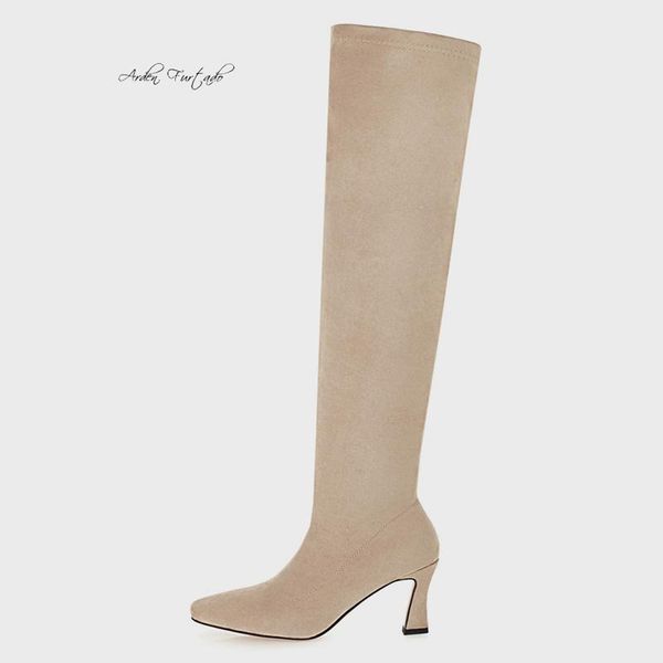 

boots arden furtado 2021 winter fashion thigh high women's shoes pointed toe suede the horseshoe with black apricot consice
