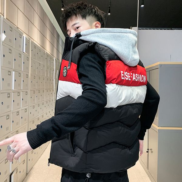 

autumn winter new men's jacket korean trend wind proof and water resistant vest fashion slim warm sleeveless cotton padded, Black;white
