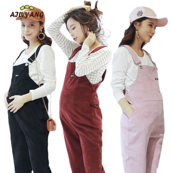 

pregnant women jumpsuit maternity corduroy casual pants spring and autumn overalls roupa gestante trousers 1015, White