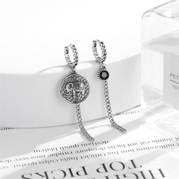 

корейский стиль drop доставка животных elephant длинные кисточкой серьги падения s925 реальные серебряные винтажные черные камни уха шпильки, Silver