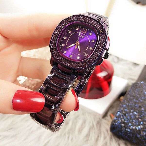 

watch diamond new with versatile men's square fashion watch waterproof quartz watch, Slivery;brown