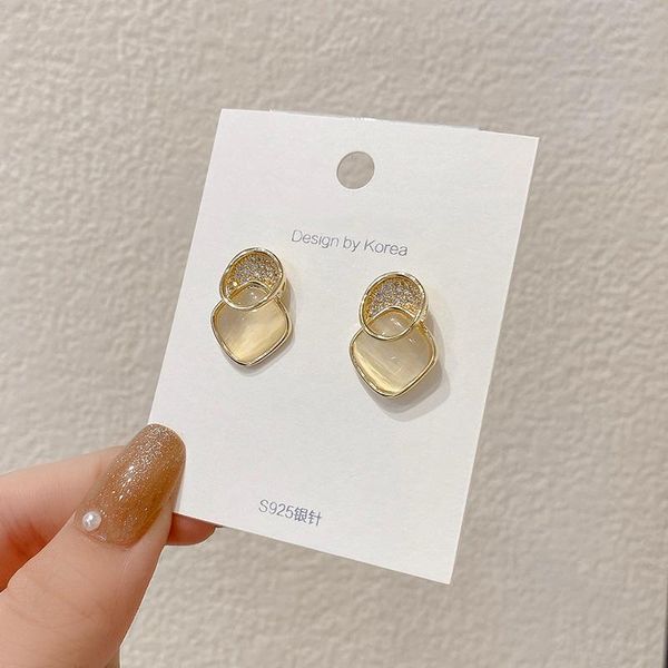 

stud geometric square earrings zirconia charm fashion jewelry for women girls accessories brincos pendant s925 pin high quality, Golden;silver