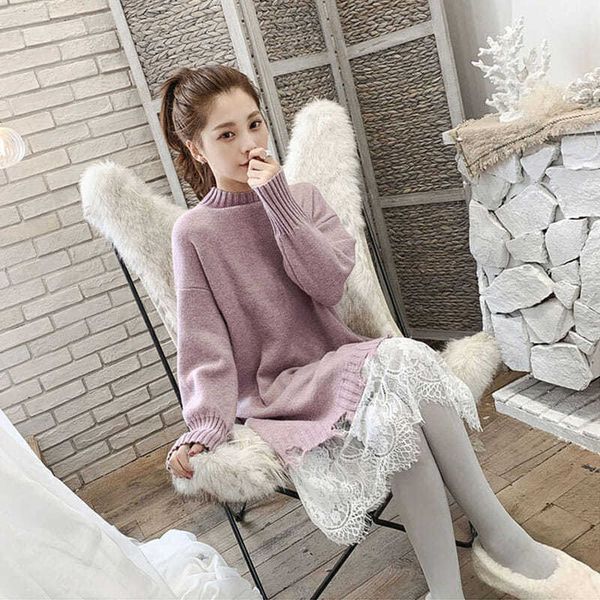 

2021 new female sweaters autumn and winter style matching jacket mid-length length sweater knitted over the knee e1wq, White;black