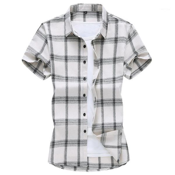

2020 summer new men's plaid shirt fashion casual large size brand short sleeve shirt male 5xl 6xl 7xl1, White;black