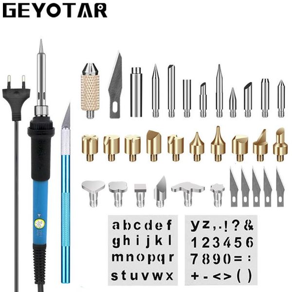 

hand & power tool accessories eu 220v 60w adjustable soldering iron kit carving pyrography wood embossing burning pen welding tips