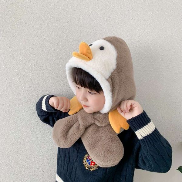 

penguin winter little children's scarf autumn one baby super cute plush cap boys and girls warm neck isi2, Red;brown