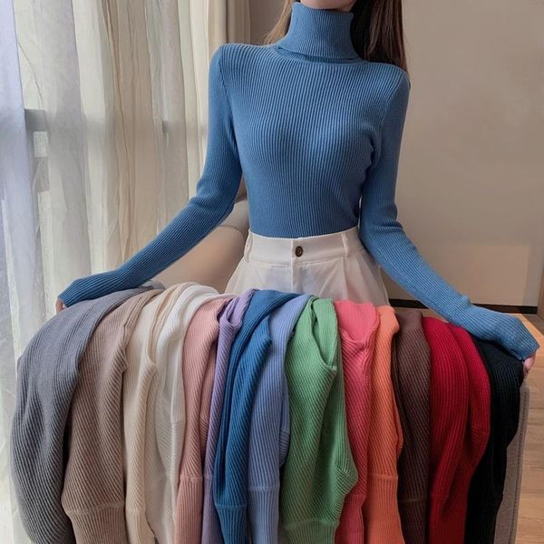 

gagaok office lady women basic sweater 2021 spring autumn new turtleneck solid slim sweaters korean simple chic wild pullovers, White;black