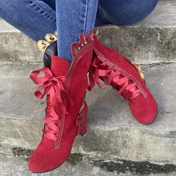 

autumn women boots rome pu lace patchwork round toe women mid calf boots female lace up fashion shoes buty damskie1, Black