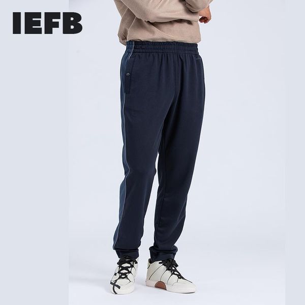 

iefb men's clothing elastic waist casual pants autumn winter fashion new sweatpants side color block patchwork trousers 9y4325, Black