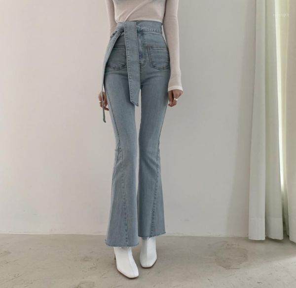 

2020 promotion new arrival cotton solid flat pantalon mujer women korean spring up waist stitching slim horn jeans girls pants1, Black;white