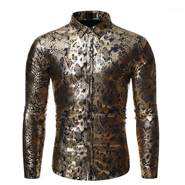 

mens shiny gold bronzing print shirt 2020 fashion slim fit long sleeve dress shirts men party nightclub prom shirt male camisa1, White;black