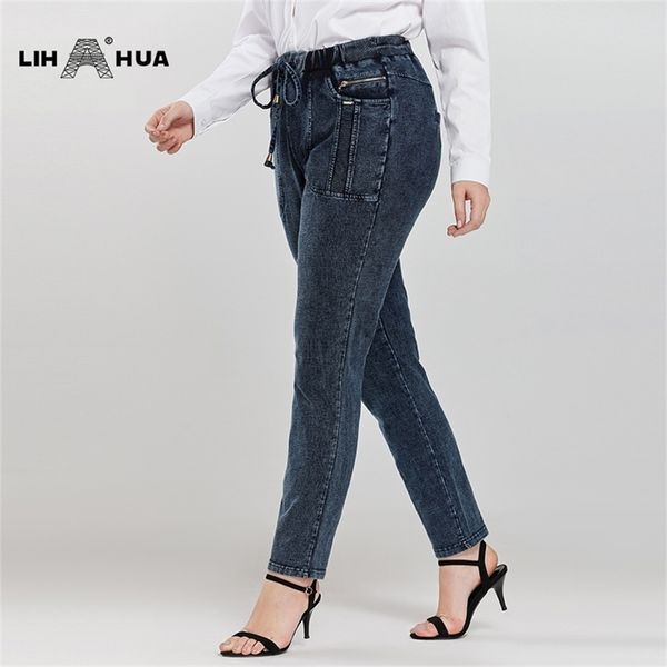 

lih hua women's plus size casual jeans high flexibility 201223, Blue
