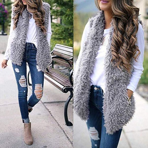 

winter autumn women outwear sleeveless fur vest warm faux fur light casual furry vests fake fur coat manteau fourrure femme, Black