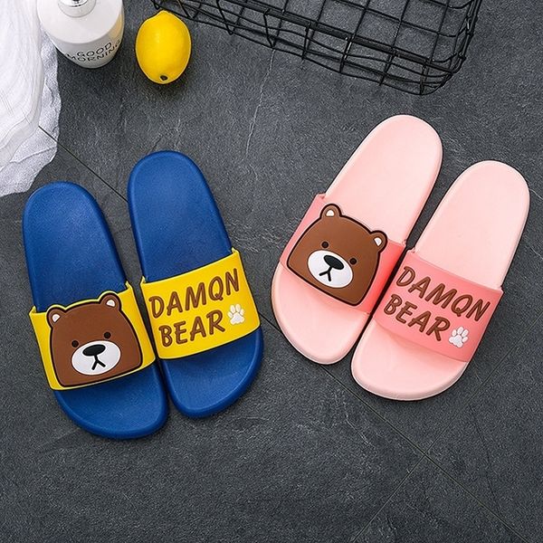 

cartoon women summer slippers cute damon bear soft sole slides home slippers indoor & outdoor sandals women shoes flip flops y200106, Black