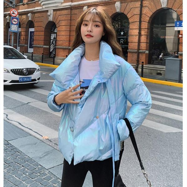 

bread down jacket 2021 winter new short slim slimming ultra thin bright white duck down simple personality women's jacket1, Black