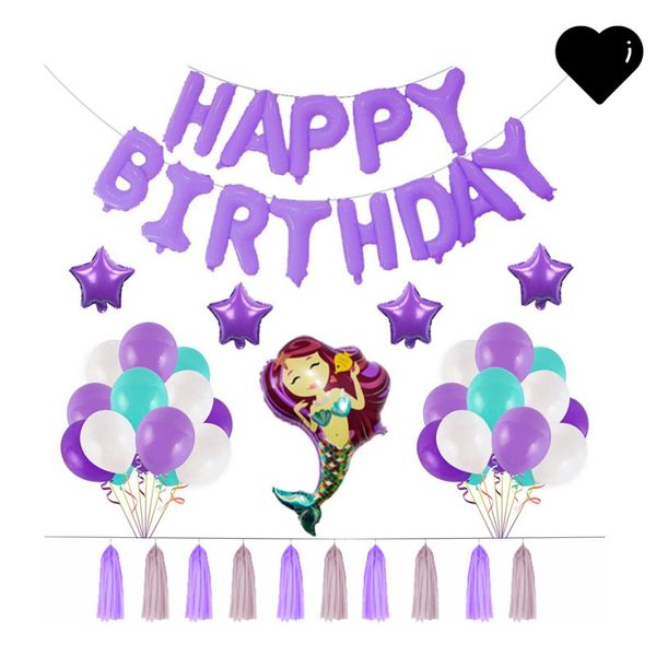 

mermaid aluminum film balloons party happy birthday english letter balloon suit purple blue white festival decoration new arrival 22 58zk l1