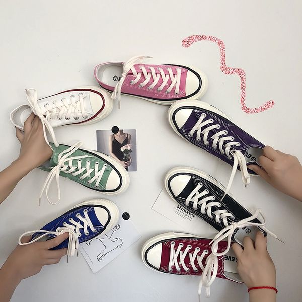 

grhld 1970 versatile low wine red couple xiaobai student lace up korean flat bottom new canvas shoes canvas shoes, Black