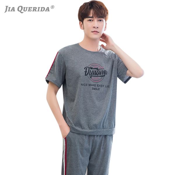 

mans sleepwear cotton pajamas summer shorts long pants men's two piece fashion homewear sporty casual pijama man set lj201113, Black;brown