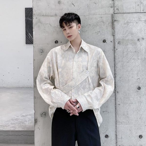 

male streetwear vintage flower shirt men jacquard embroidery retro casual loose long sleeved shirt stage show clothing, White;black