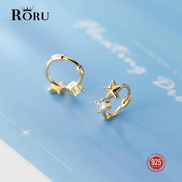 

925 sterling silver hoop earrings small delicate star ear buckle female sweet simple korean version earring for women jewelry, Golden;silver