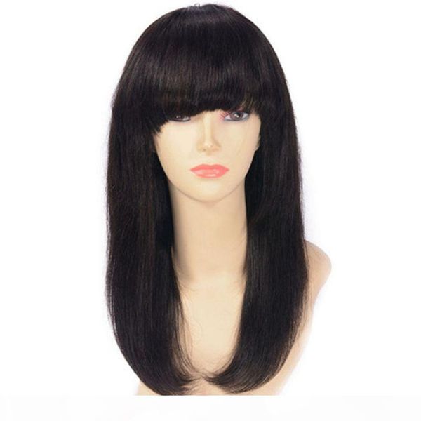 

brazilian virgin hair full lace wigs with bangs pre plucked natural color straight human hair lace front wigs, Black;brown