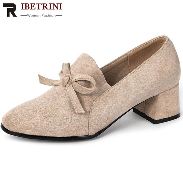 

ribetrini sweet female spring shoes woman butterfly knot high heel flock pumps women round toe consise leisure sewing pumps, Black