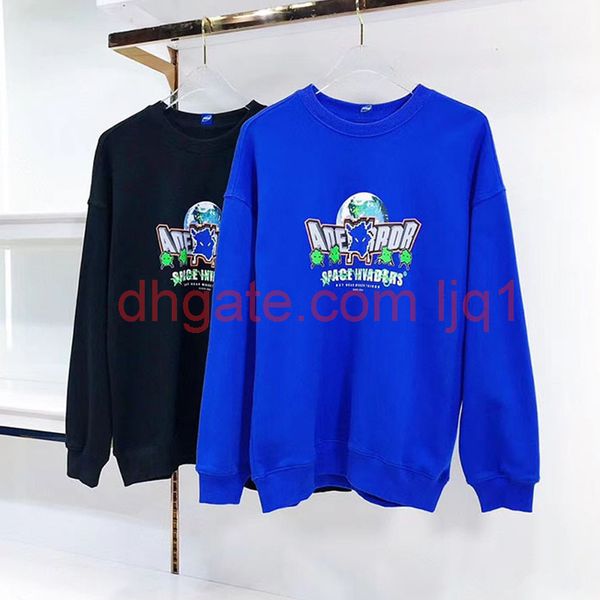

autumn winter crewneck monster printing sweatshirts men women 1:1 blue adererror pullover spaceship ader error hoodie, Black
