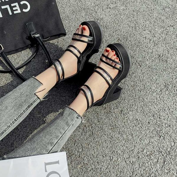 

chunky heel sandals punk shoes sandals high heels platform women summer shoes sandalias romanas strappy ymb111-11, Black