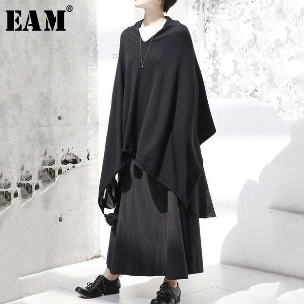 

eam] black irreuglar big size knitting sweater loose fit round neck long sleeve women pullovers new fashion spring 2020 ji0891, White;black