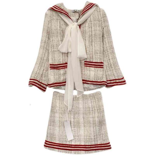 

two piece dress women's sailor collar lace-up long sleeve skirt two-piece suit fashion casual western style solid female sznd, White
