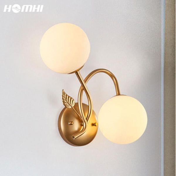 

wall lamp nordic lampara de noche dormitorio led light gold european style deco maison interieur luxe glass ball shade