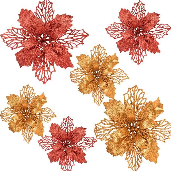 

decorative flowers & wreaths 5pcs 9-16cm glitter artificial merry christmas ornaments xmas tree decor for year flower wreath supplies