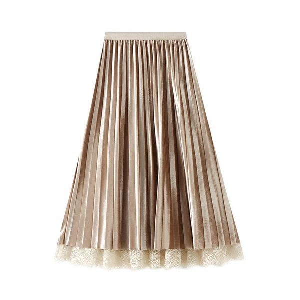 

2021autumn winter new elastic waist fashion double-sided a-line long skirt high waist slimming women pleated skirt ing, Black